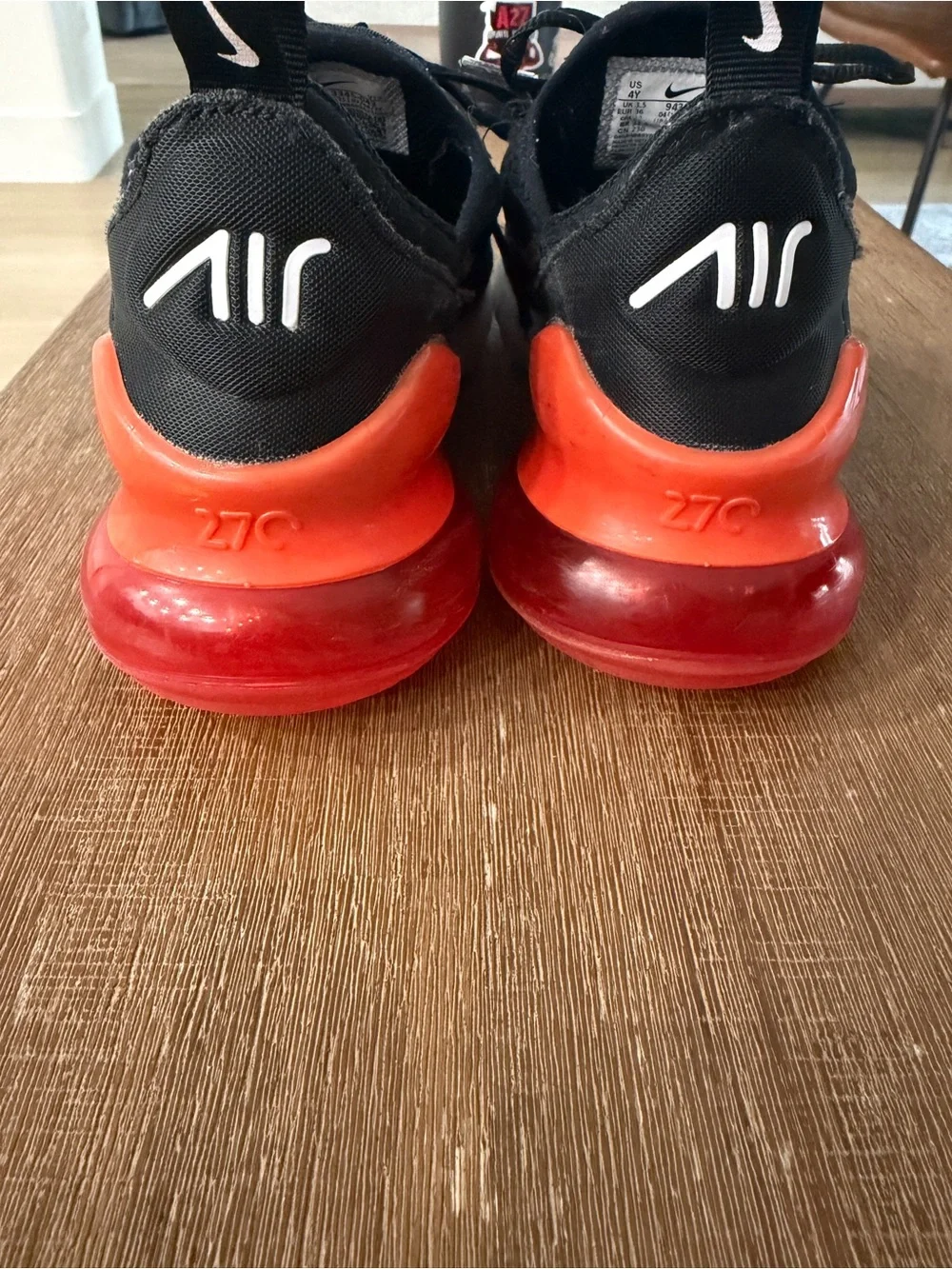 Nike Air Max 270 Kids Black/Orange Athletic Shoes- size 4